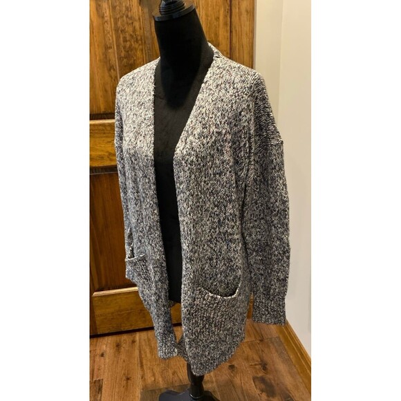 Loft Cardigan Sweater Chunky Oversized Medium Black White Variegated Knit - Picture 7 of 12